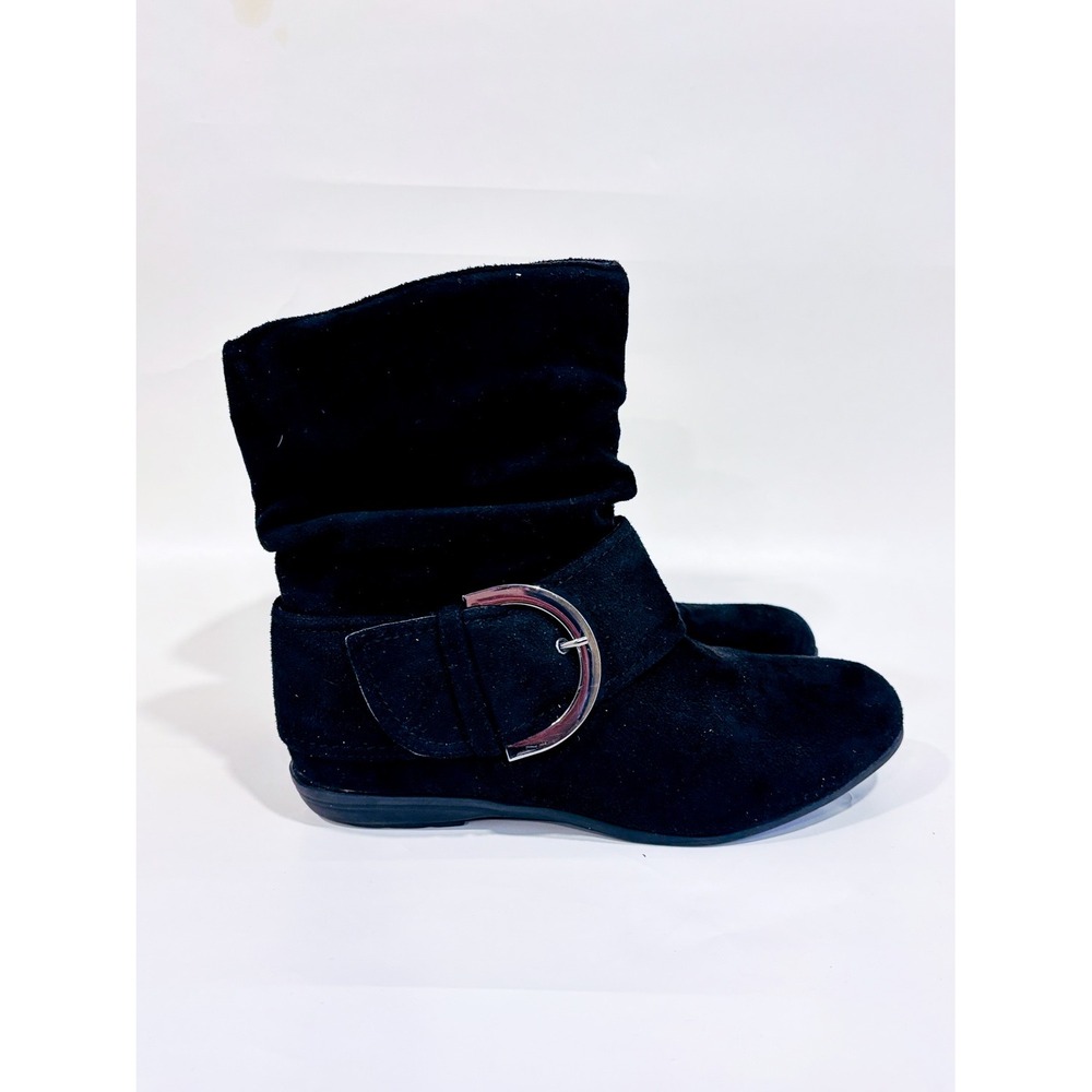 ALBERTO Black Suede Slouchy Ankle Boots Oversized Buckle Round Toe Size 39 EU